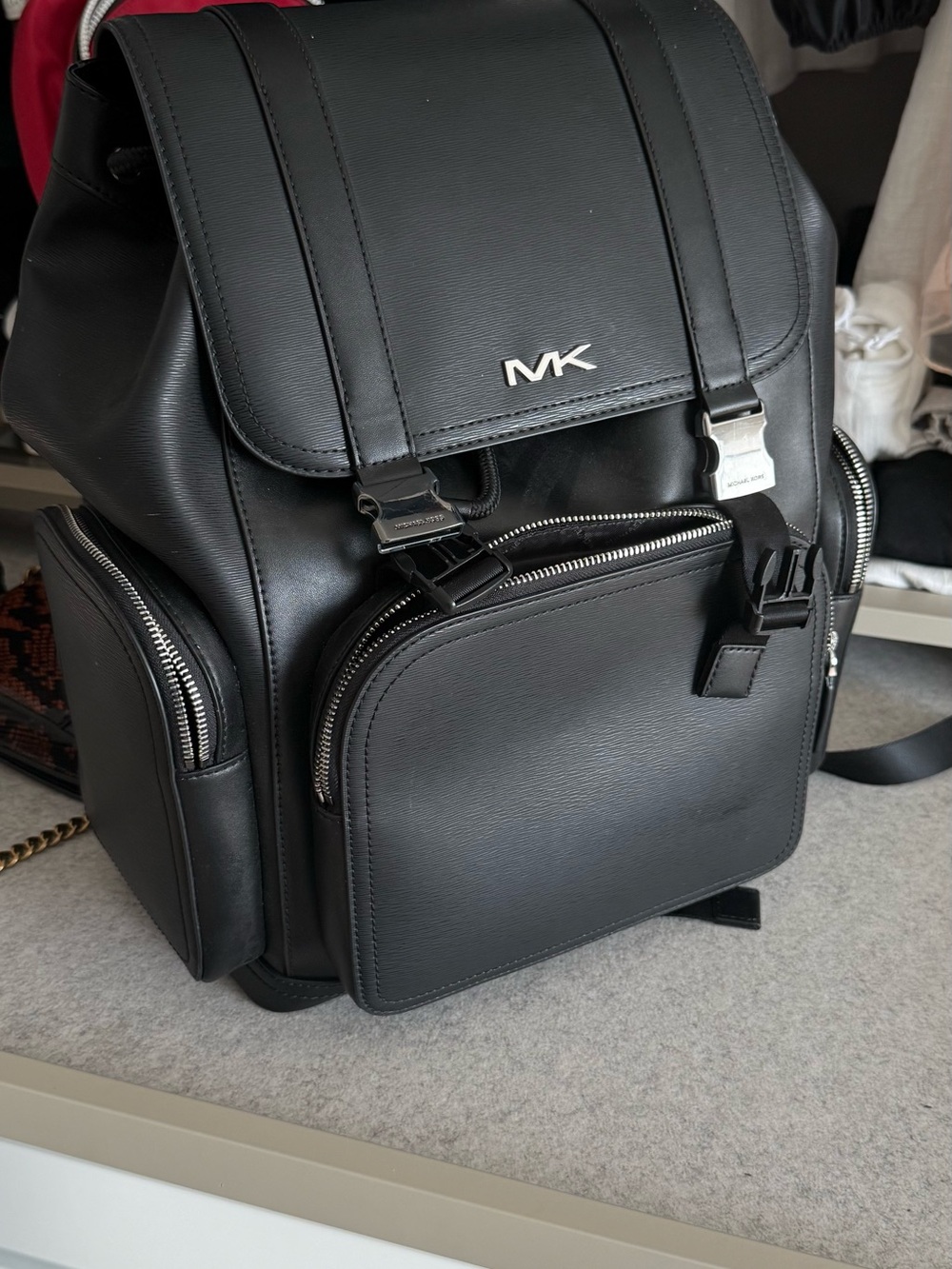 Michael Kors Black Saffiano Leather Backpack with Silver Hardware